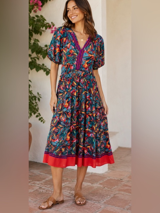 Pinch Dresses & Skirts - Pinch Teal and Red Floral-Print Midi Dress